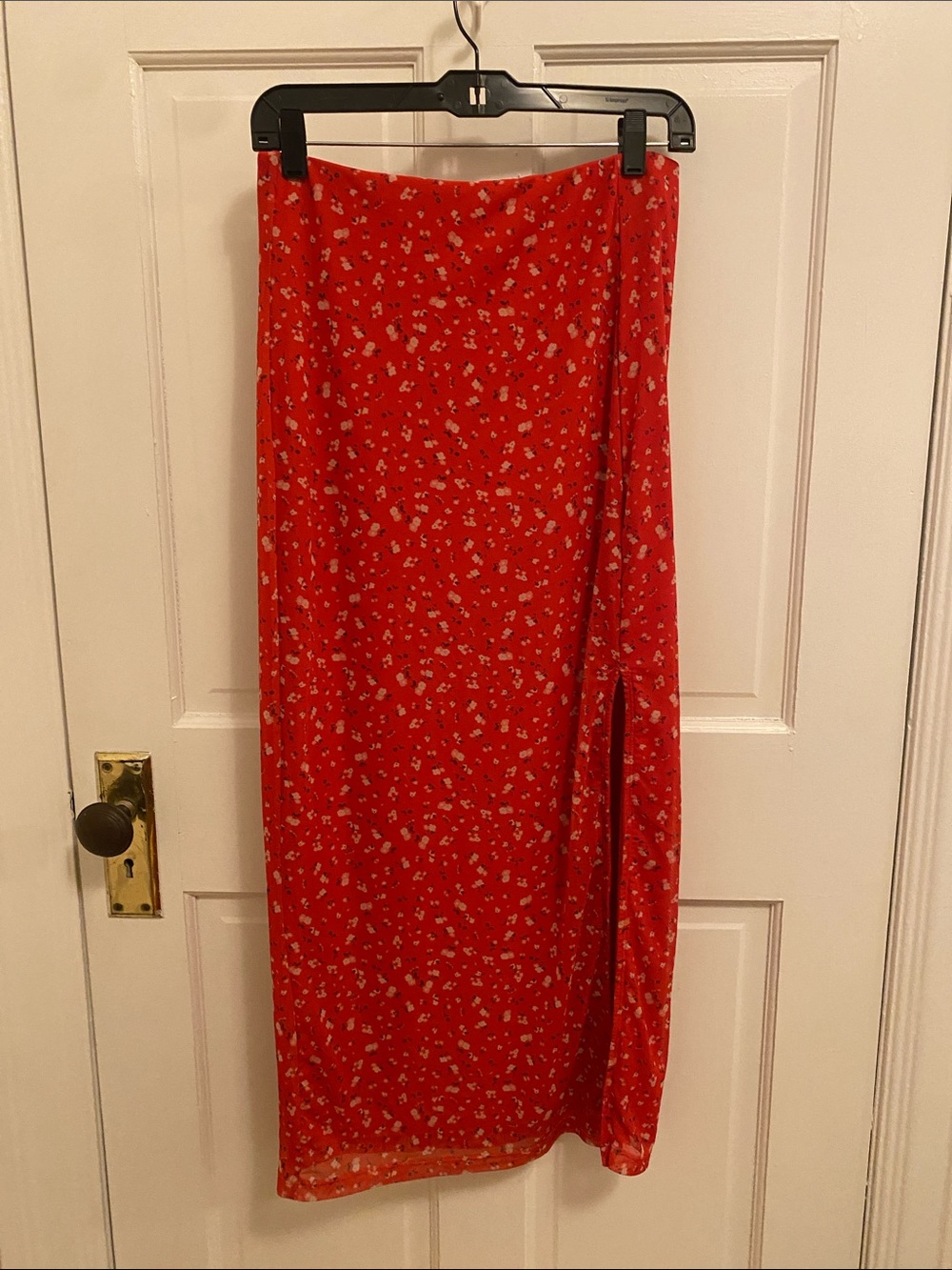 Free People Red Floral Maxi Skirt with Side Slit